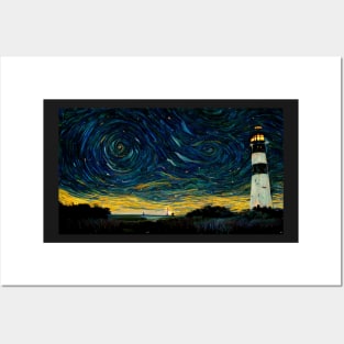 Cape Hatteras Lighthouse like starry night Posters and Art